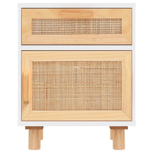 Load image into Gallery viewer, Comodini 2 pz Bianchi Legno Massello di Pino e Rattan Naturale