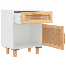 Load image into Gallery viewer, Comodini 2 pz Bianchi Legno Massello di Pino e Rattan Naturale
