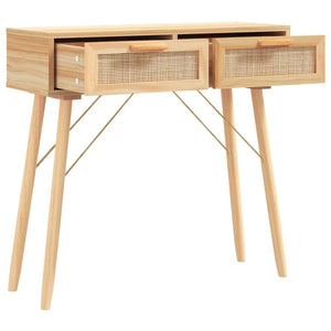 Mobiletto Consolle Marrone 80x30x75 in Massello di Pino e Rattan Naturale