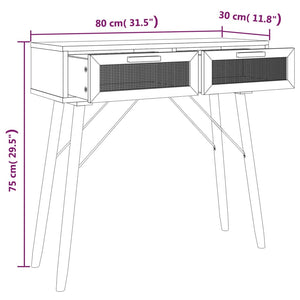 Mobiletto Consolle Marrone 80x30x75 in Massello di Pino e Rattan Naturale
