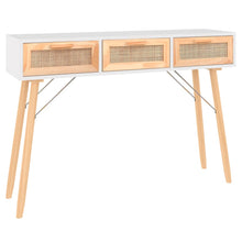 Load image into Gallery viewer, Tavolo Consolle Bianco 105x30x75 Massello Pino Rattan Naturale