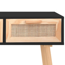 Laden Sie das Bild in den Galerie-Viewer, Mobiletto Consolle Nero 105x30x75cm in Massello di Pino e Rattan Naturale