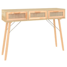 Laden Sie das Bild in den Galerie-Viewer, Mobiletto Consolle Marrone 105x30x75 in Massello di Pino e Rattan Naturale