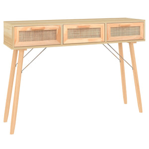 Mobiletto Consolle Marrone 105x30x75 in Massello di Pino e Rattan Naturale
