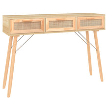 Laden Sie das Bild in den Galerie-Viewer, Mobiletto Consolle Marrone 105x30x75 in Massello di Pino e Rattan Naturale