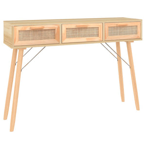 Mobiletto Consolle Marrone 105x30x75 in Massello di Pino e Rattan Naturale