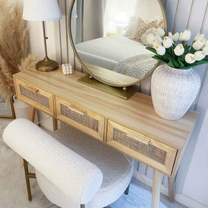 Mobiletto Consolle Marrone 105x30x75 in Massello di Pino e Rattan Naturale