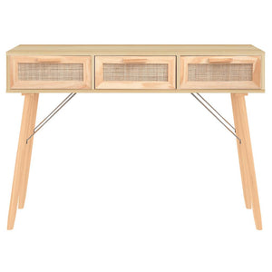 Mobiletto Consolle Marrone 105x30x75 in Massello di Pino e Rattan Naturale
