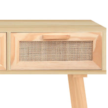 Laden Sie das Bild in den Galerie-Viewer, Mobiletto Consolle Marrone 105x30x75 in Massello di Pino e Rattan Naturale