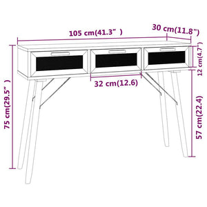 Mobiletto Consolle Marrone 105x30x75 in Massello di Pino e Rattan Naturale