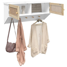 Load image into Gallery viewer, Appendiabiti a Muro 2 Antine Bianco in Legno Multistrato e Rattan Naturale