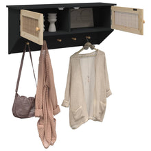 Load image into Gallery viewer, Appendiabiti a Muro 2 Antine Nero in Legno Multistrato e Rattan Naturale