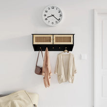 Load image into Gallery viewer, Appendiabiti a Muro 2 Antine Nero in Legno Multistrato e Rattan Naturale