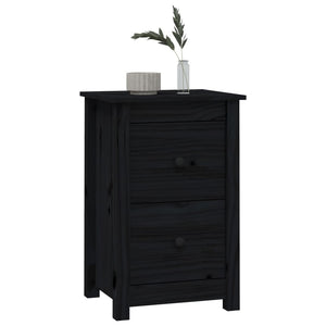 Comodini 2 pz Nera 40x35x61,5 cm in Legno Massello di Pino