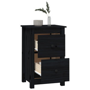 Comodini 2 pz Nera 40x35x61,5 cm in Legno Massello di Pino