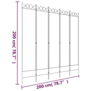 Separè 5 Pannelli Bianco 200x200 cm Tessuto e ferro