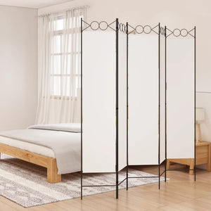 Separè 5 Pannelli Bianco 200x200 cm Tessuto e ferro