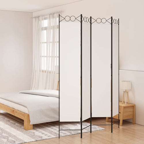 Separè 4 Pannelli Bianco 160x220 cm Tessuto e ferro