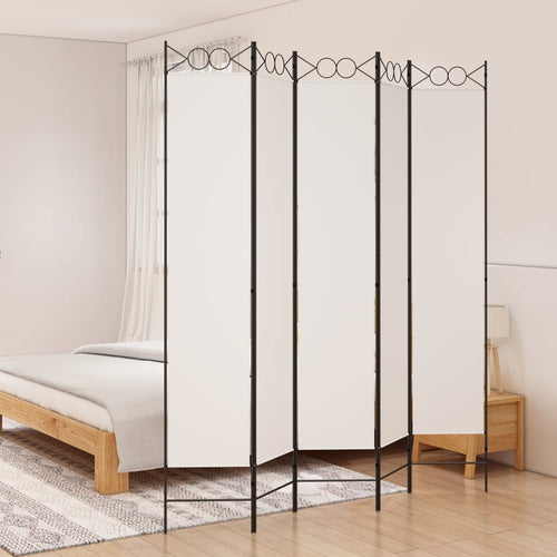 Divisorio a 5 Pannelli Bianco 200x220 cm Tessuto