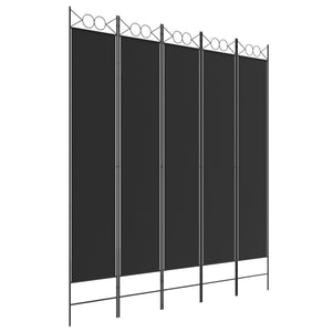 Separè 5 Pannelli Nero 200x220 cm in Tessuto e ferro