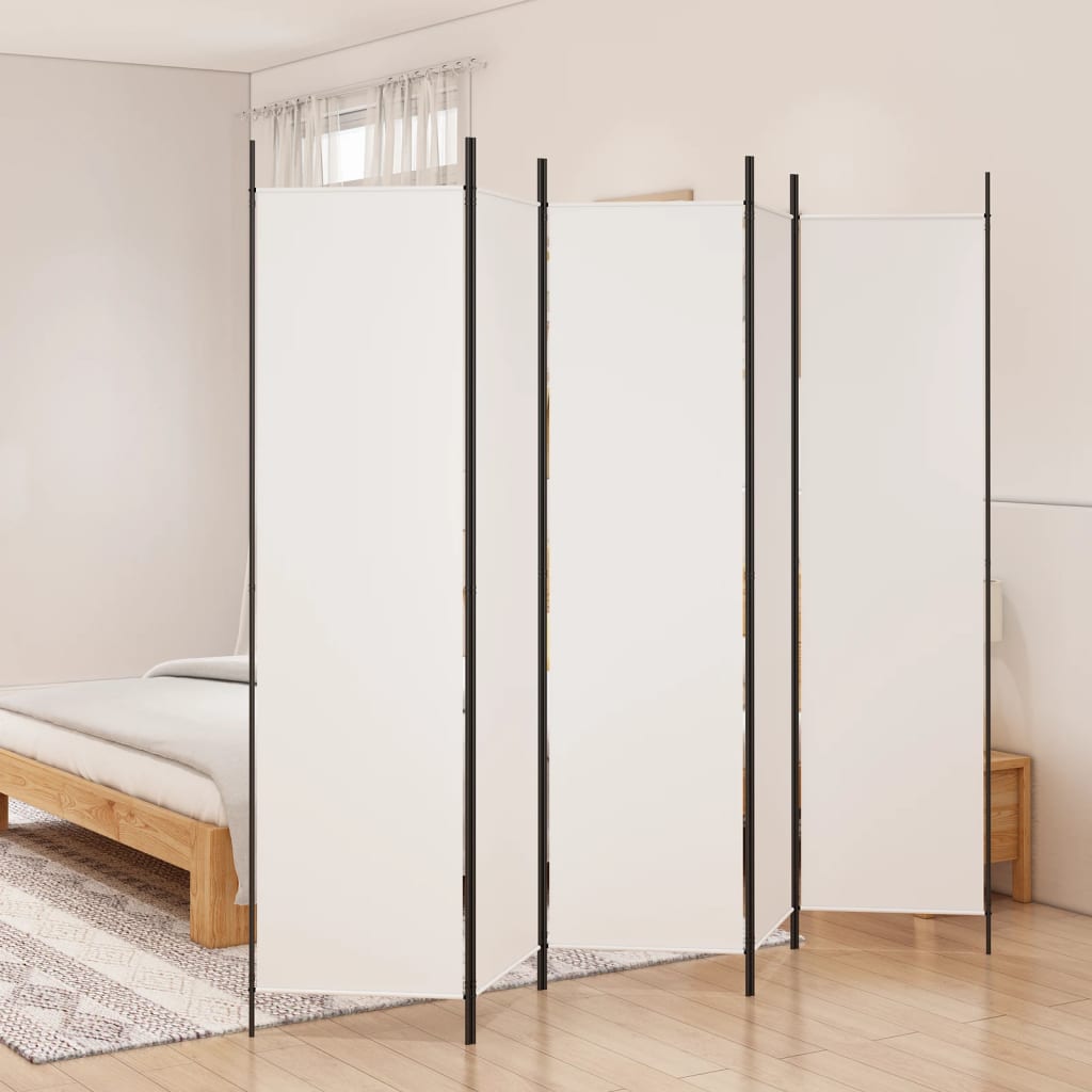 Separè 5 Pannelli Bianco 250x200 cm Tessuto e ferro