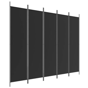 Separè 5 Pannelli Nero 250x200 cm in Tessuto e ferro