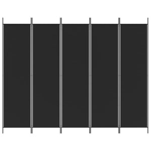 Separè 5 Pannelli Nero 250x200 cm in Tessuto e ferro