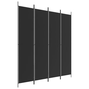 Separè 4 Pannelli Nero 200x220 cm in Tessuto e ferro