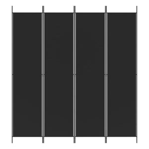 Separè 4 Pannelli Nero 200x220 cm in Tessuto e ferro
