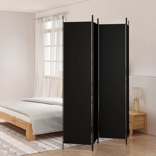 Separè 4 Pannelli Nero 200x220 cm in Tessuto e ferro