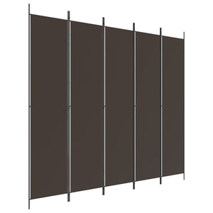 Separè 5 Pannelli Marrone 250x220 cm in Tessuto e ferro