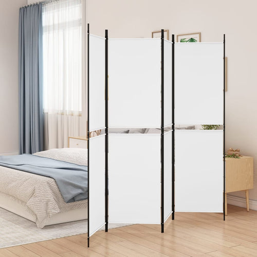 Separè 4 Pannelli Bianco 200x180 cm Tessuto e ferro