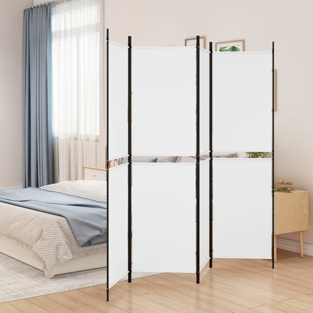 Separè 4 Pannelli Bianco 200x180 cm Tessuto e ferro