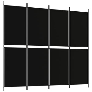 Separè 4 Pannelli Nero 200x180 cm in Tessuto e ferro