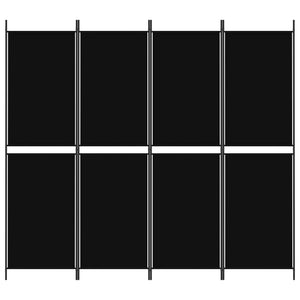 Separè 4 Pannelli Nero 200x180 cm in Tessuto e ferro