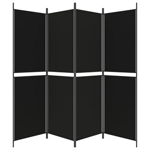 Separè 4 Pannelli Nero 200x180 cm in Tessuto e ferro