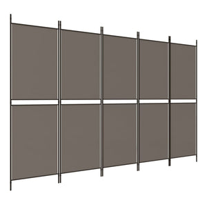 Separè 5 Pannelli Antracite 250x180 cm Tessuto e ferro