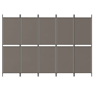 Separè 5 Pannelli Antracite 250x180 cm Tessuto e ferro