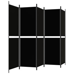 Separè 5 Pannelli Nero 250x180 cm in Tessuto e ferro