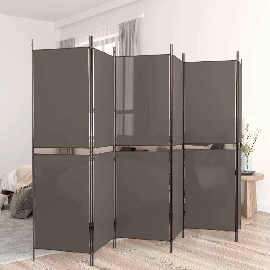 Separè 6 Pannelli Antracite 300 x 180 cm Tessuto e ferro