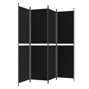 Separè 4 Pannelli Nero 200x200 cm in Tessuto e ferro