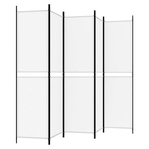 Separè 5 Pannelli Bianco 250x200 cm Tessuto e ferro
