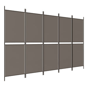 Separè 5 Pannelli Antracite 250x200 cm Tessuto e ferro