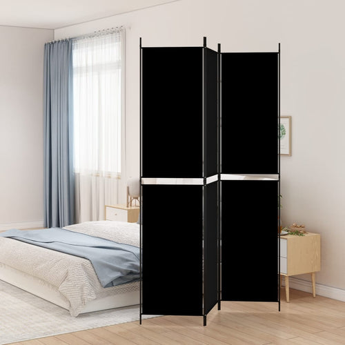 Separè 3 Pannelli Nero 150x220 cm in Tessuto e ferro