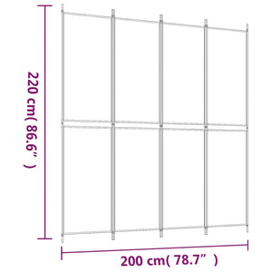 Separè 4 Pannelli Bianco 200x220 cm Tessuto e ferro
