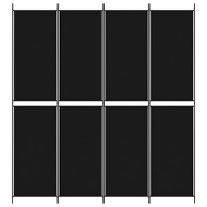 Separè 4 Pannelli Nero 200x220 cm in Tessuto e ferro