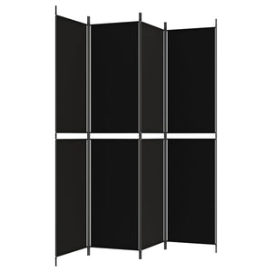Separè 4 Pannelli Nero 200x220 cm in Tessuto e ferro