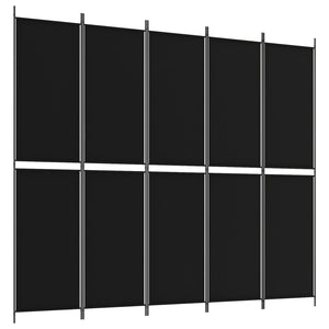 Separè 5 Pannelli Nero 250x220 cm in Tessuto e ferro