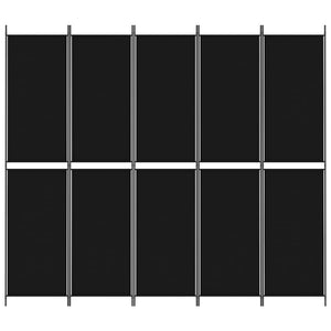 Separè 5 Pannelli Nero 250x220 cm in Tessuto e ferro
