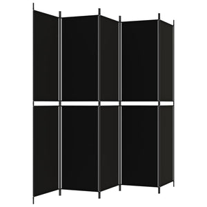 Separè 5 Pannelli Nero 250x220 cm in Tessuto e ferro